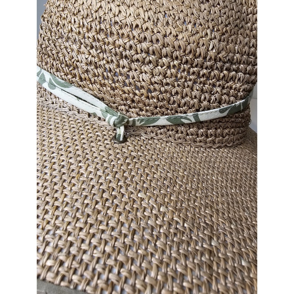 Dorfman Pacific Womens Straw Sun Hat Wide Brim Floral Print Chin Strap Tan Green - Picture 2 of 8